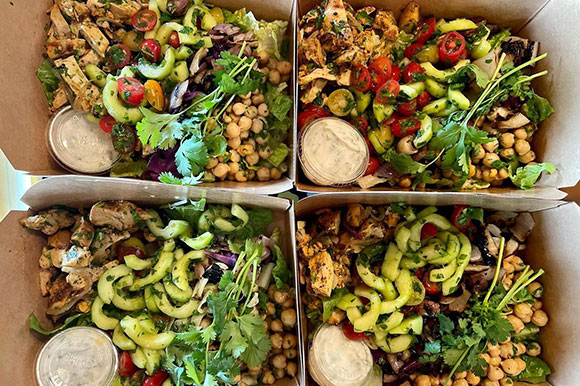 organic meal prep service featuring a weekly meal of chicken shawarma bowls