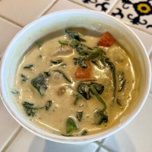 Yellow Coconut Curry with Chicken, Green Bean, Carrot, Potato and Spinach