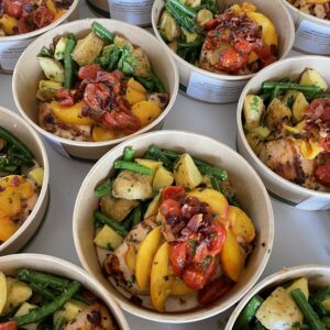 Rosemary Peach Bruschetta Chicken with Roasted Potato and Green Beans