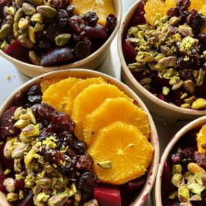 Roasted And Marinated Beets with Dried Cranberries, Pistachios, Maple Syrup and Citrus