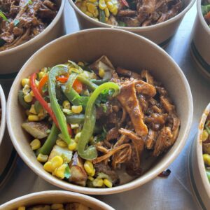Chicken Braised in Adobo with Southwest Style Roasted Vegetable Medley
